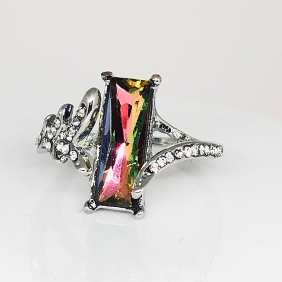 Silver Plated Mystic Topaz Ring And Necklace Set - Picture 11 of 12